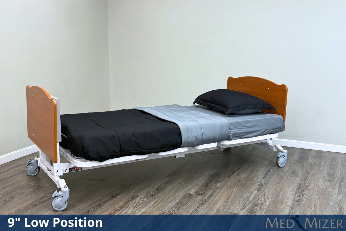 ComfortWide EX8000 bariatric bed lowered to 9 inch low position